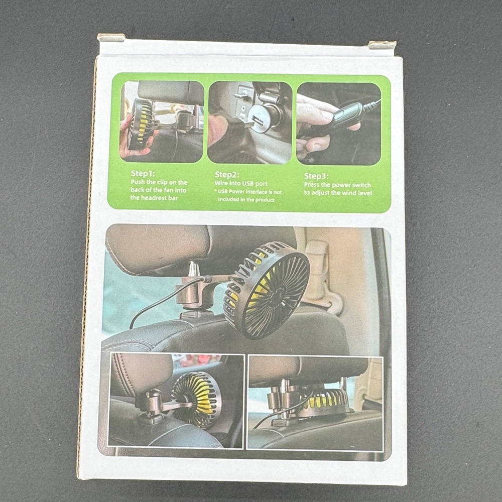 Rear Seat Fan 5 Blade Fan Headrest Post Mount USB Plug In New, Never Used - Picture 3 of 4